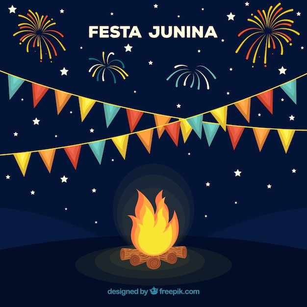Vetor grátis projeto de plano de fundo festa junina com fogueira