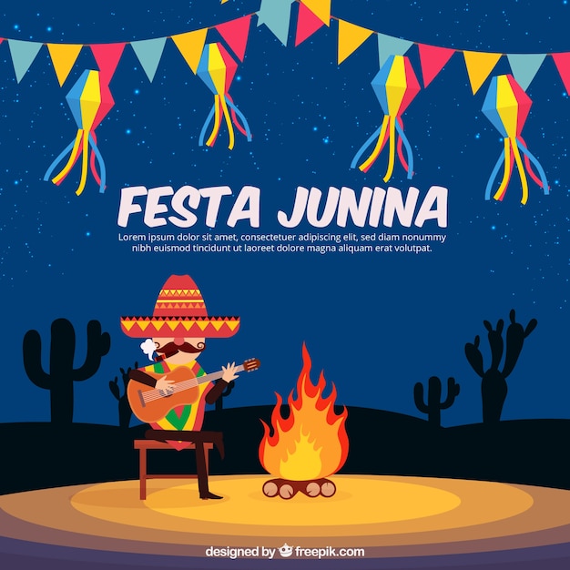 Vetor grátis projeto de plano de fundo festa junina com fogueira