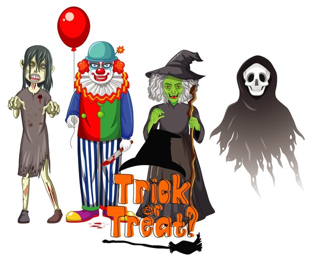 Projeto de texto Trick or Treat com personagens fantasmas de Halloween
