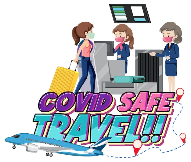 Vetor grátis projeto de tipografia covid safe travel com passageiros e serviços st