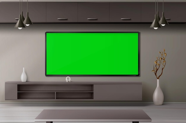 Projeto de vetor 3d interior da sala de estar com aparelho de tv