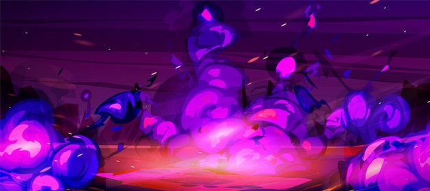 Vetor grátis projeto de vetor de jogo de explosão de fogo roxo dos desenhos animados