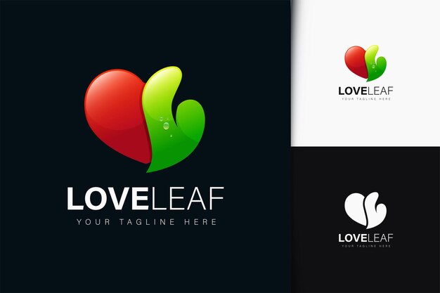 Projeto do logotipo da folha de amor com gradiente