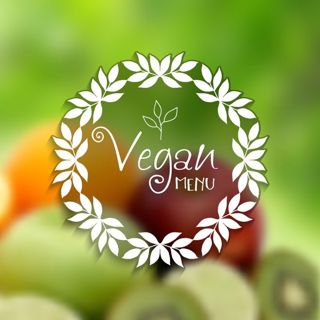 Vetor grátis projeto do menu vegan decorativa imagem defocussed de frutas com
