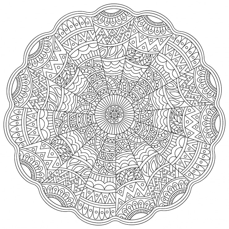 Vetor grátis projeto floral detalhado da mandala para o livro de colorir, ornamento decorativo do vintage, teste padrão da terapia do anti-stress.