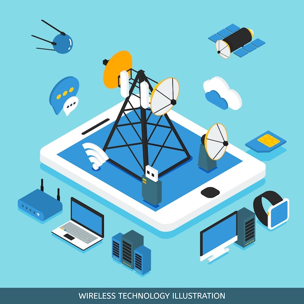 Vetor grátis projeto isométrico da tecnologia sem fio