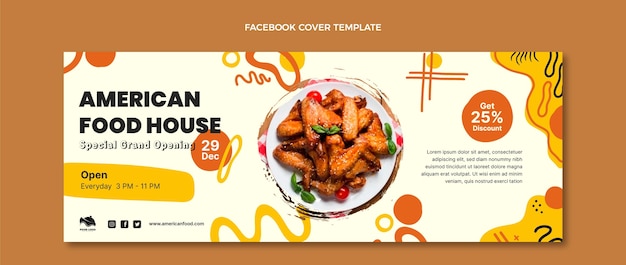 Vetor grátis projeto plano capa do facebook de comida americana