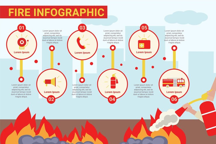 Vetor grátis projeto plano de infográfico de incêndio