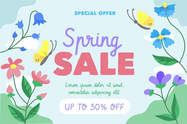 Promoção de venda de primavera desenhada à mão