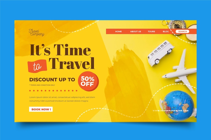 Vetor grátis promoção de viagens com página de destino com foto