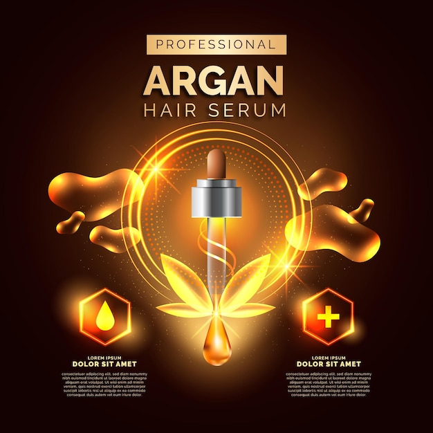 Promoção realista de soro para cabelo com óleo de argan