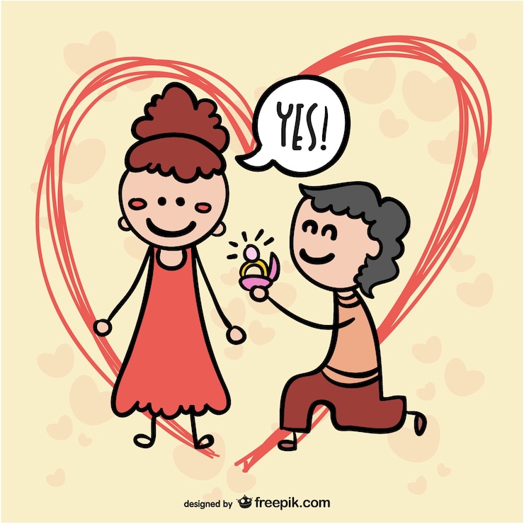 Vetor grátis proposta de casamento casal cartoon