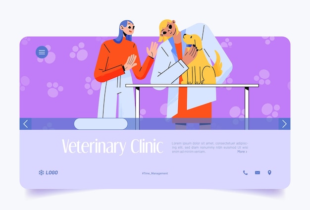 Proprietário de animal de estimação de banner web de clínica veterinária com cachorro