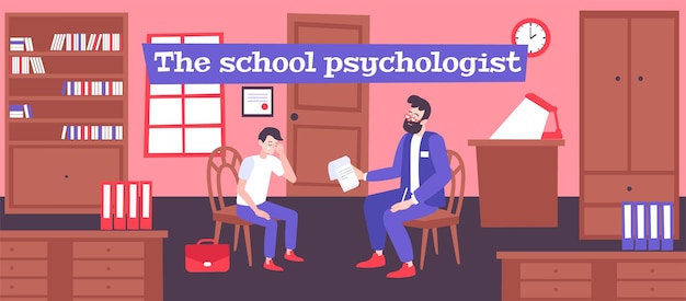 Psicólogo escolar ajuda a ilustração de estudante