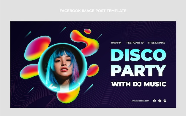 Publicação de facebook de festa de discoteca fluida abstrata gradiente