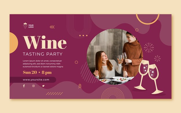 Publicação de facebook de festa de vinho de design plano
