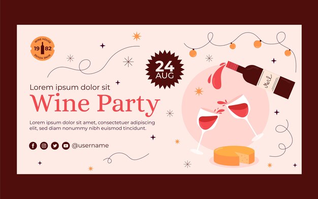 Publicação de facebook de festa de vinho de design plano