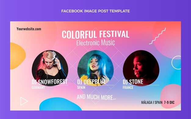 Publicação do facebook do festival de música colorida gradiente