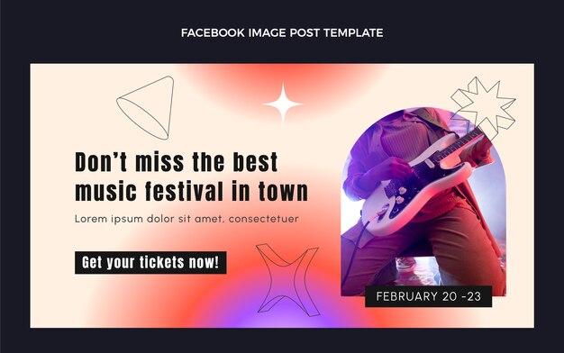 Publicação do facebook do festival de música colorida gradiente