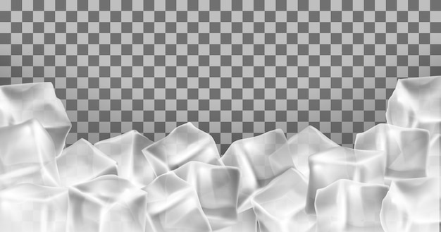 Vetor grátis quadro de cubos de gelo realista 3d vector, fronteira. objetos congelados transparentes quadrados. blocos de geada isolar