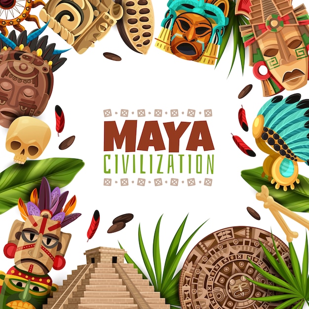 Vetor grátis quadro de desenhos animados de civilização maia