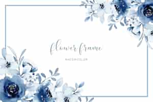 Vetor grátis quadro de flor branca azul com aquarela