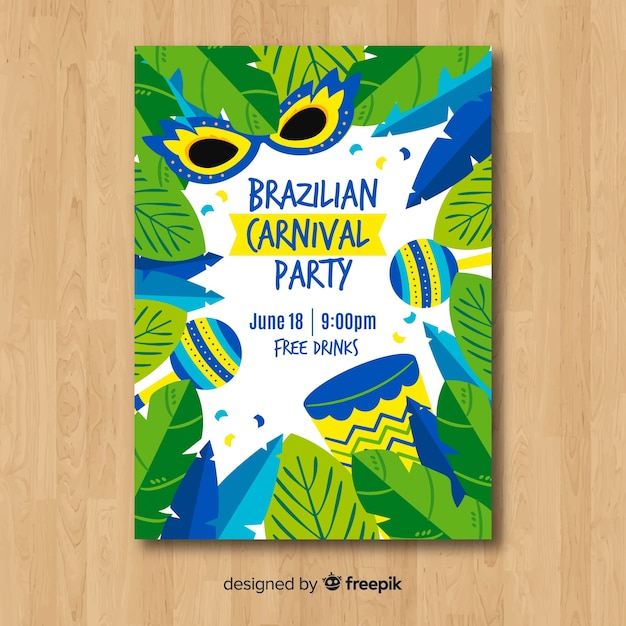 Quadro de folhas cartaz de festa de carnaval brasileiro