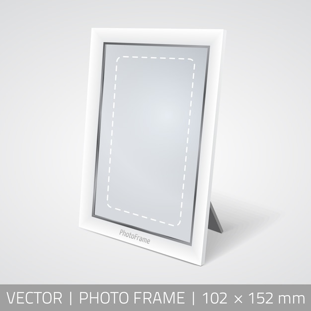 Vetor grátis quadro de fotos isolado no vetor em perspectiva. moldura de foto realista em pé na superfície com sombra.