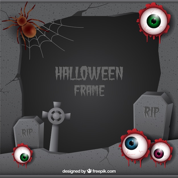 Vetor grátis quadro de halloween com cemitério e olhos