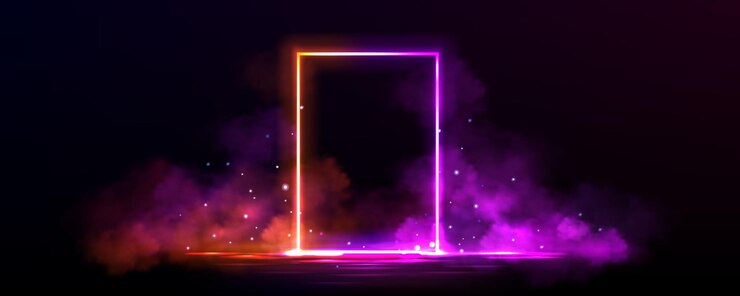 Vetor grátis quadro de luz de néon na superfície da água e nuvens de fumaça