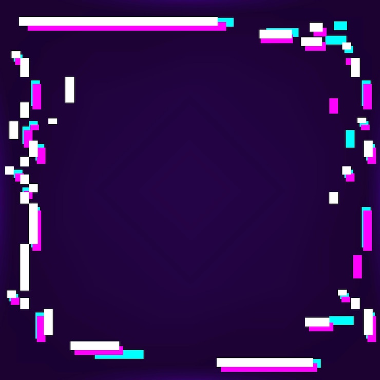 Vetor grátis quadro de néon com falhas em um fundo roxo escuro