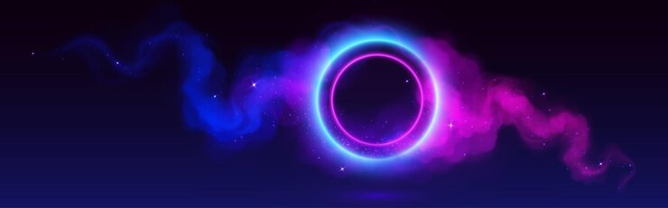 Vetor grátis quadro de neon em círculo com nuvens de fumaça
