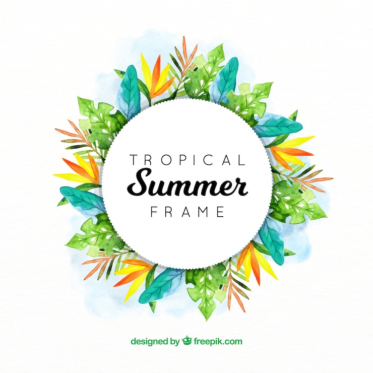 Vetor grátis quadro de verão com folhas tropicais