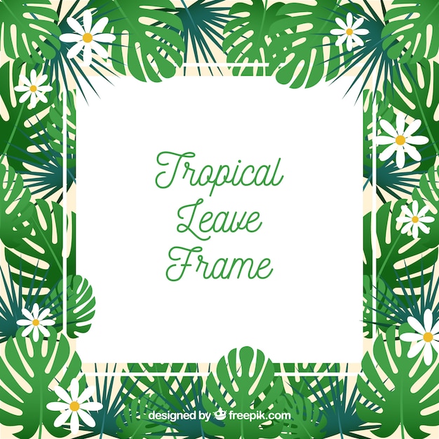 Quadro de verão plana com folhas tropicais