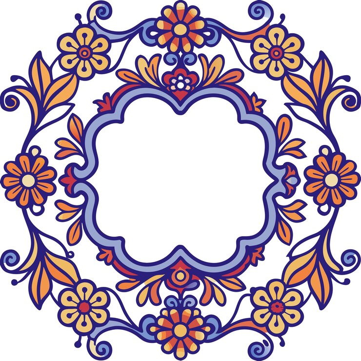 Vetor grátis quadro floral colorido com sotaques azuis e laranjas