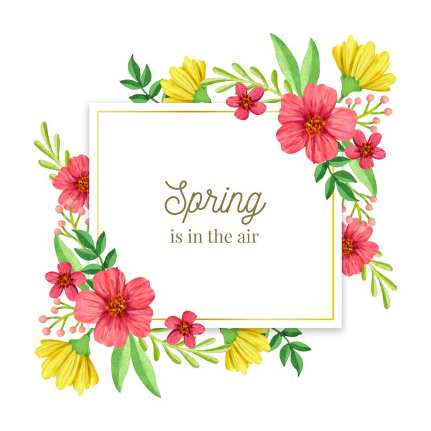 Quadro floral em aquarela primavera dourado