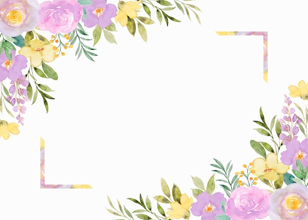 Quadro floral roxo amarelo com aquarela