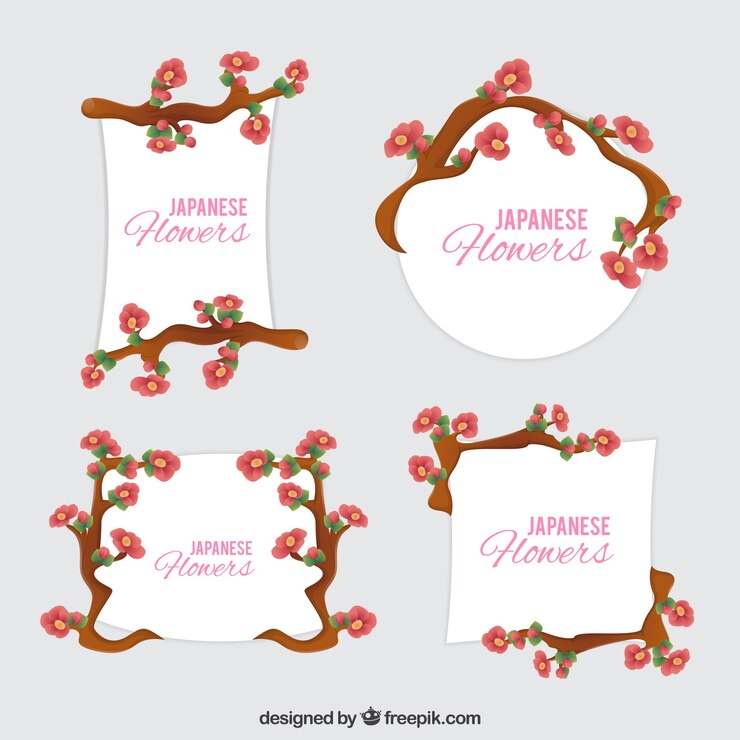 Vetor grátis quadro japonês com flores bonitas