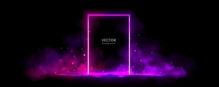 Vetor grátis quadro retângulo neon com fumaça na superfície da água