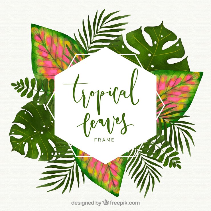 Vetor grátis quadro tropical com folhas diferentes em estilo aquarela