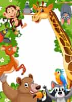 Vetor grátis quadro vibrante de animais de zoológico de desenho animado