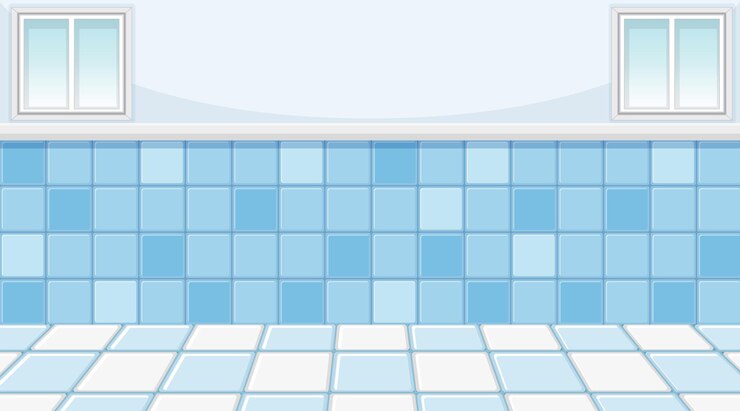 Vetor grátis quarto azul vazio com piso e parede de ladrilhos azul celeste