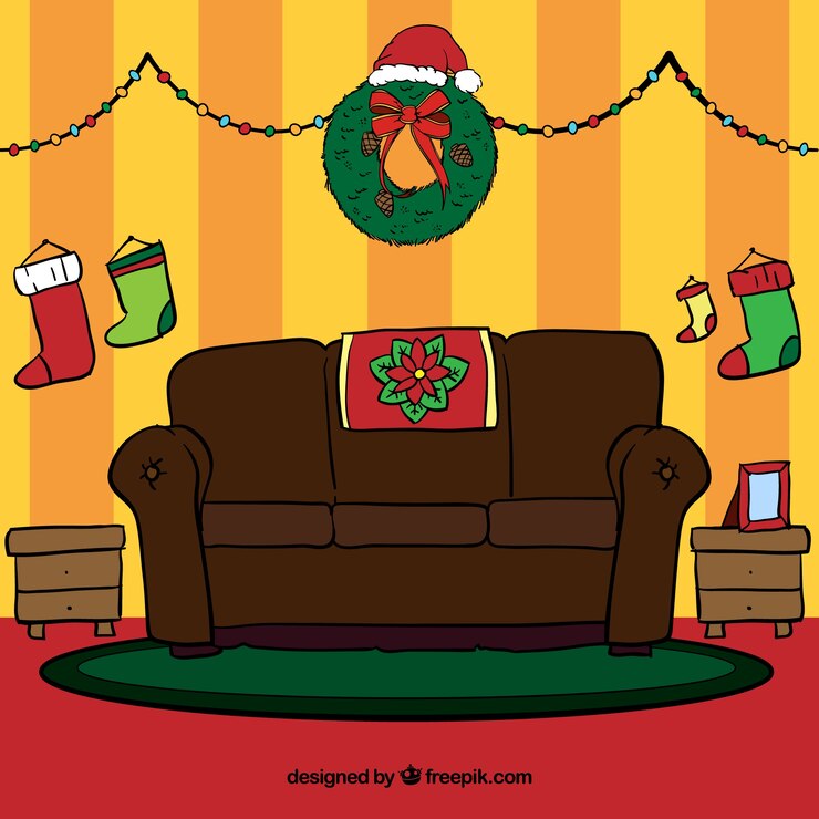Vetor grátis quarto com decoração do natal
