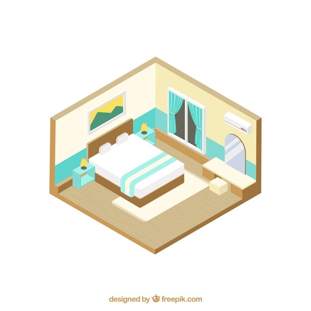 Quarto com mobília em estilo isométrica