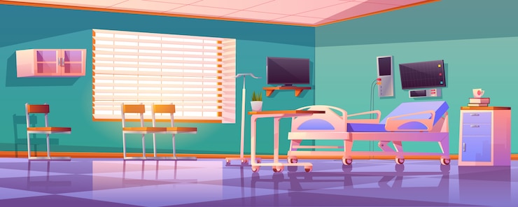 Vetor grátis quarto da enfermaria com cama ajustável