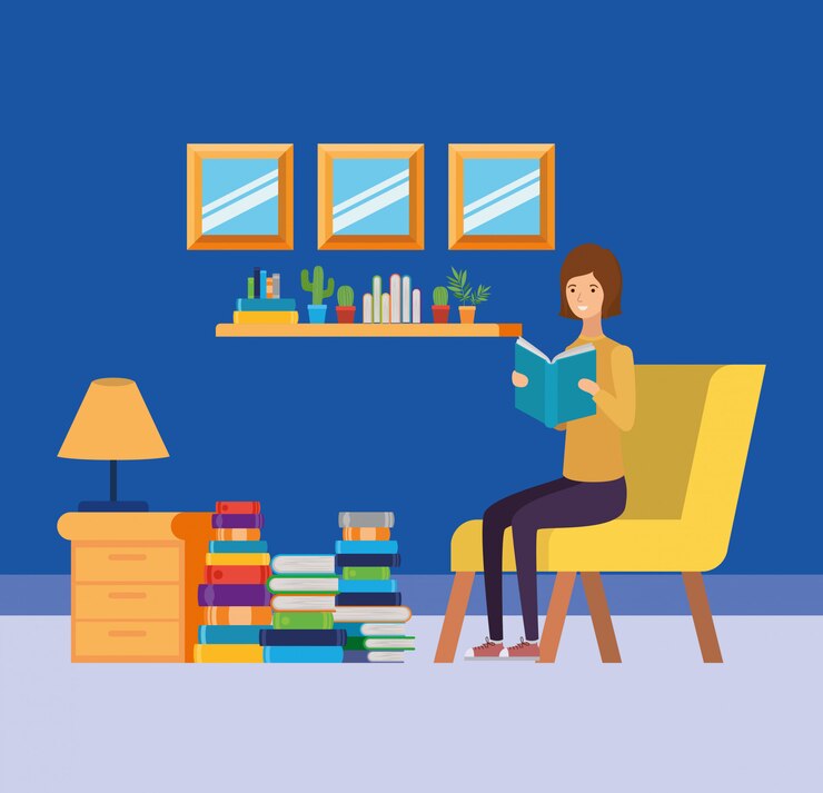 Vetor grátis quarto de estudo em casa com livros