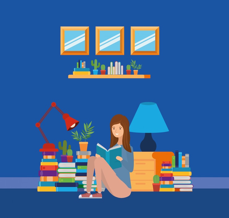 Vetor grátis quarto de estudo em casa com livros