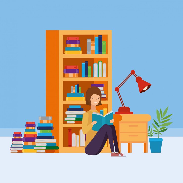 Vetor grátis quarto de estudo em casa com livros