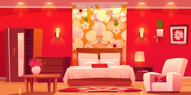 Quarto de hotel plano ilustrado