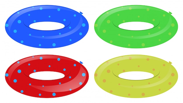 Quatro anéis de natação em cores diferentes